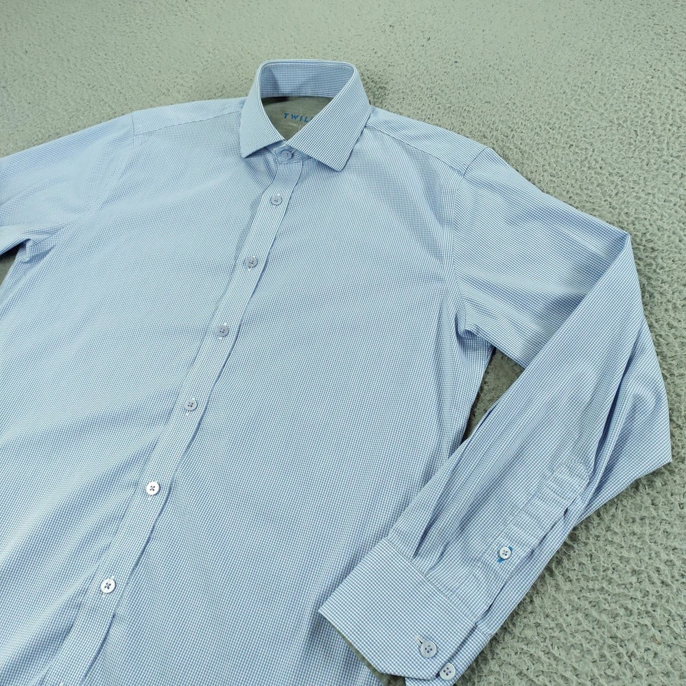 Twillory Dress Shirt Mens 15.5 32/33 Blue Gingham Stretch Button Up Long Sleeve